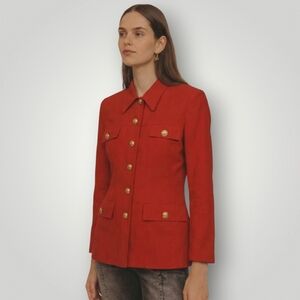 Vintage Elliott Lauren Red 4 Military Blazer Gold Crest Buttons Mob Wife